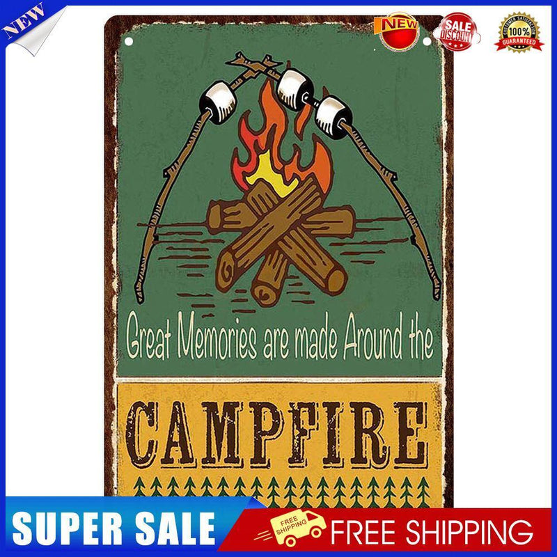 20x30cm Campfire Barbe Print Rectangular Metal Retro Tin Drawing Flat Style
