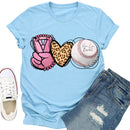 Baseball Leopard Love Print Tea T-Shirt (Light Blue S)