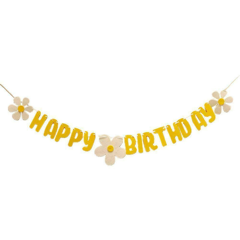 Daisy Flower Happy Birthday Banner Cloth/Paper Made DIY Decor Home Flower K3X7