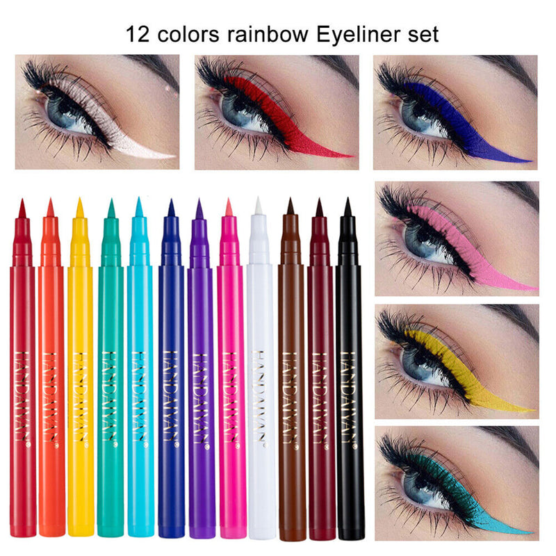 12pcs Non Blooming Liquid Colorful Eyeliner Waterproof Matte Makeup Pencil