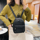 Women Solid Color Backpack Preppy Style School Nylon Mini Rucksack (Black)