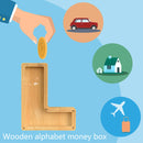 Creative Saving Box 26 English Alphabet Wooden Money Storage Box Jar (L) Newly