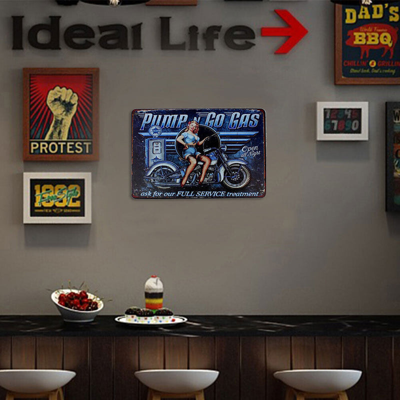 Rectangular Retro Metal Tin Sign Metal Painting Motorcycle with Girl Decor