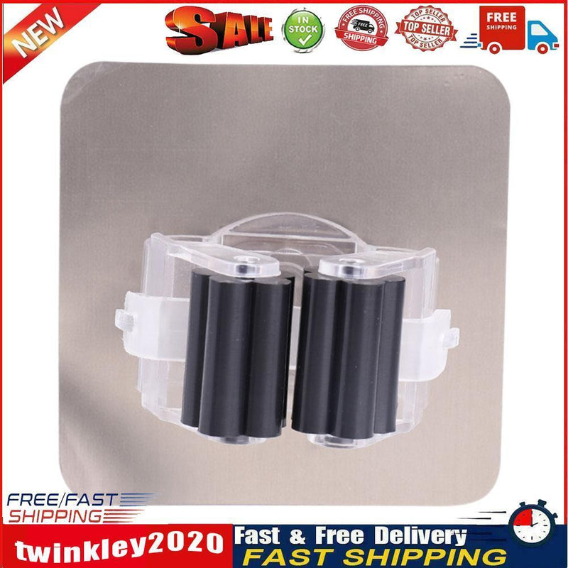 Adhesive Hooks Kitchen Bathroom Wall Mop Hanger Broom Holder Rack (Black) Newly