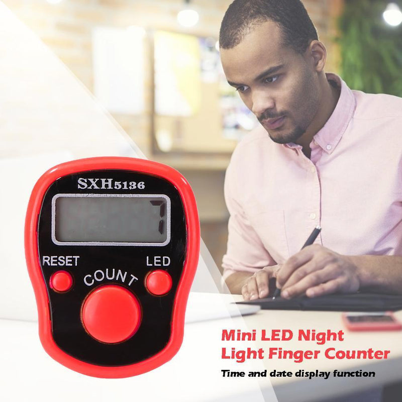 LCD Display Finger Counter LED Luminous Electronic Tally Counter (Red)