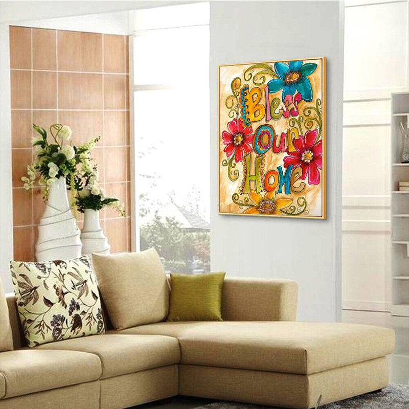 DIY Rhinestone Picture Full Diamond Kit 5D Bless Home Round Drill Painting Decor