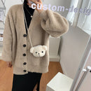 Plush Shoulder Crossbody Bag Women Kids Cute Bear Shaped Mini Purse (Brown)