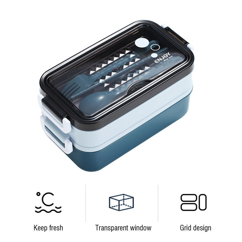 Lunch Bento Box Microwave Heating Split Double Layer Food Storage (Blue) Newly