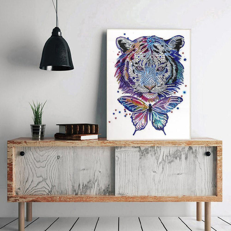 5D DIY Special Shaped Diamond Painting Tiger Butterfly Embroidery Kits Wall Art