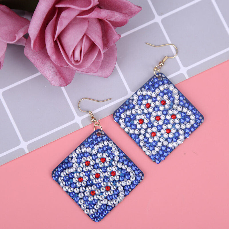 5D DIY Diamond Painting Earrings Double-sided Square Drop Earrings (RZ010) Newly