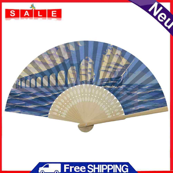 Oil Paint Folding Fan By Numbers DIY Sailboat Bridge Digital Oil Painting Fan