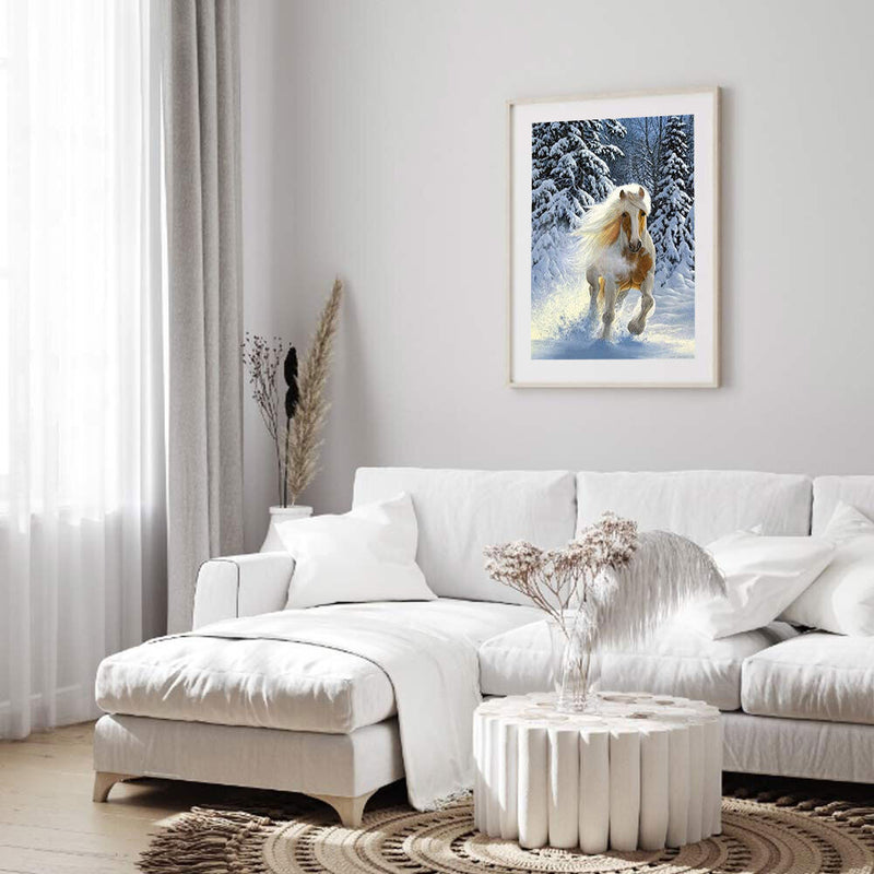 Horse Running in the Snow Diamond Painting Kits Full Round Drill Home Wall Decor