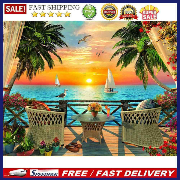5D Diamond Painting Kit DIY Seaside Sunset Full Square Drill Mosaic Picture Arts