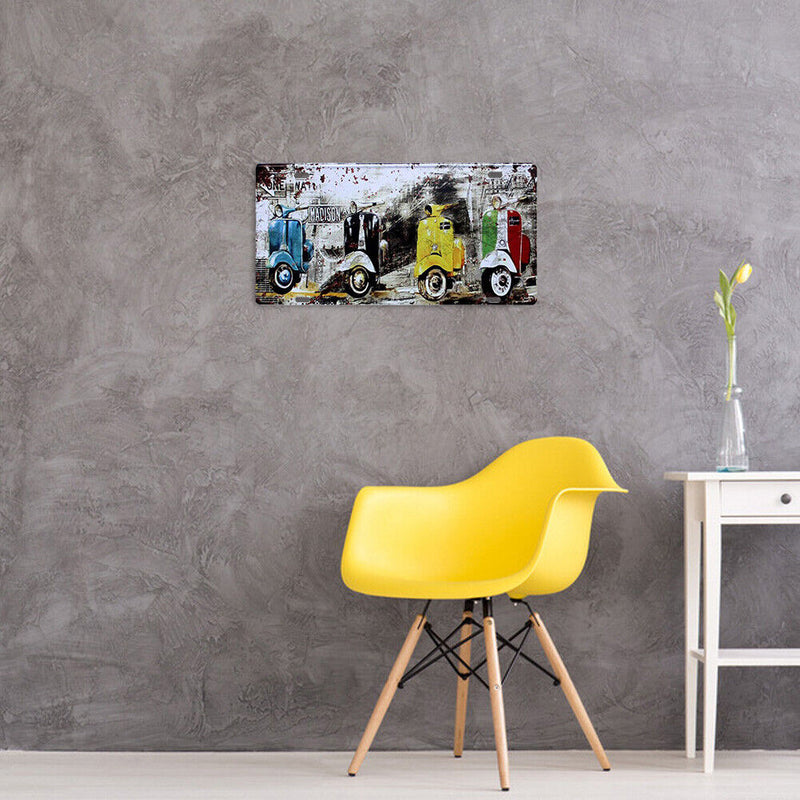 Home Weatherproof Retro Chic Motorcycle Sign Iron Painting Wall Drawing Template