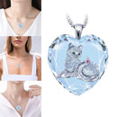 Party Heart Shaped Jewelry Cat Pattern Pendant White Crystal Women's Necklace