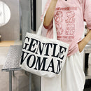 Letter Printed Women Canvas Handbags Tote Large Girls Shoulder Bag (White)