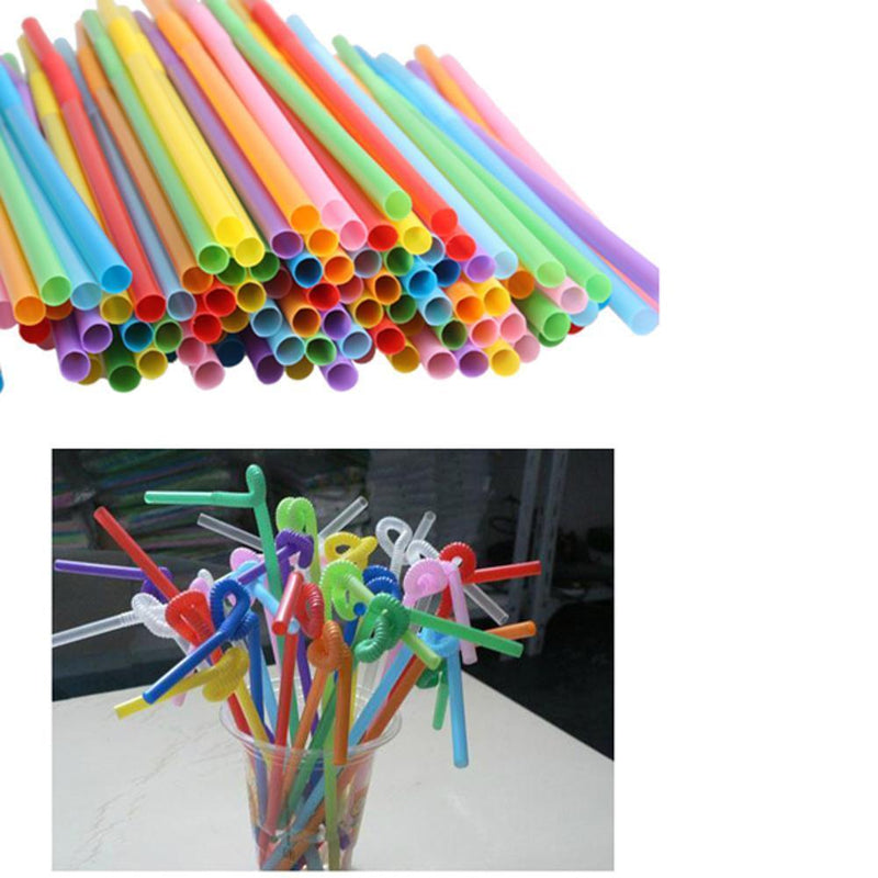 5x100 Pcs Flexible Plastic Bendy Mixed Colours Disposable Drinking Straws