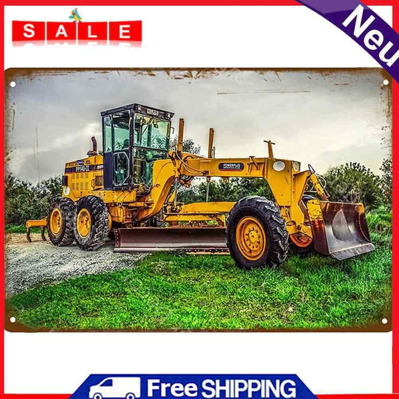 Tin Plates Wall Signs Retro Painting Excavator Metal Plate Poster for Bar Home