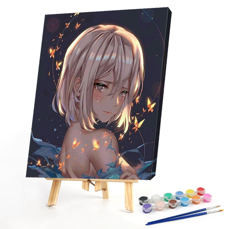 DIY Oil Paint By Numbers Anime Girl Canvas Wall Art Frameless Hand Painted Craft