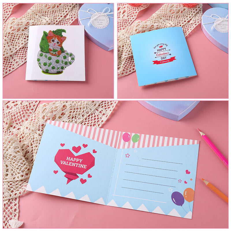 Mosaic Special Shaped Bright Diamond Painting Kit DIY Cartoon Cat Greeting Cards
