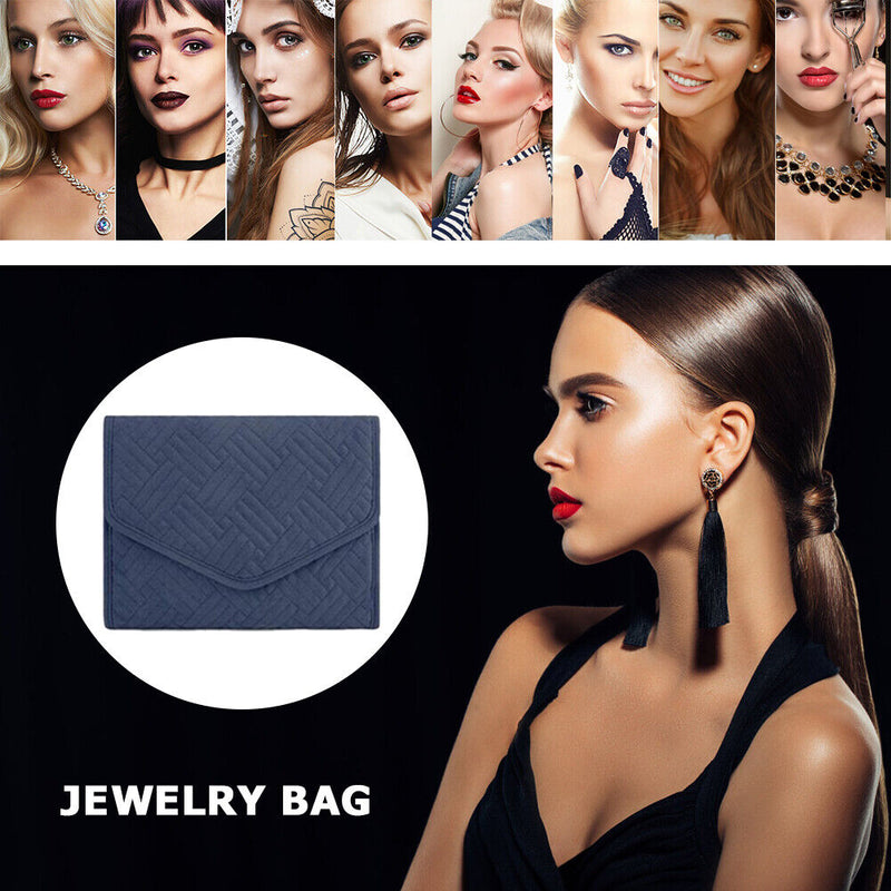 Jewelry Storage Bag Foldable Jewelry Case Durable Polyester Bag (Dark Blue)