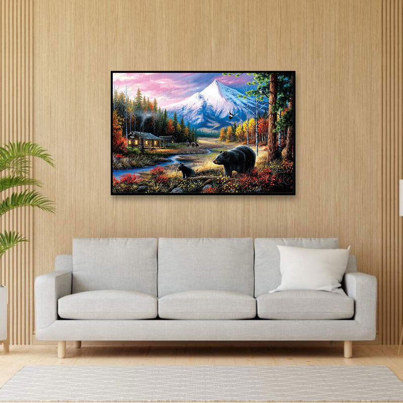 Black Bears Oil Paint By Numbers Kits Canvas Picture Gift for Adults Children