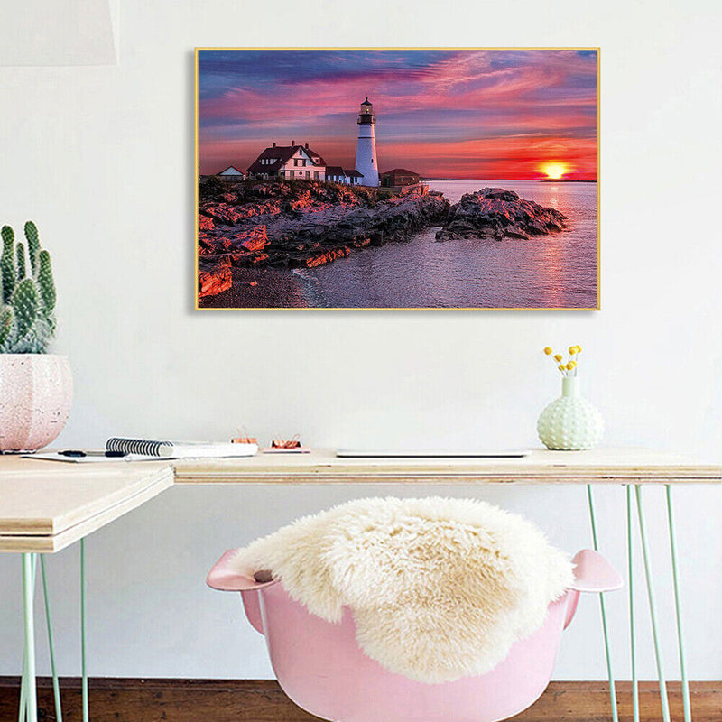 Seaside Lighthouse Frameless Oil Paint by Numbers Kit Handpainted Picture Newly