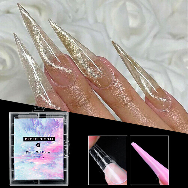 120pcs Nail Pieces Scaled Nail Extension Mold Glue Pointed Nails Manicure T