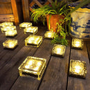 1PC Solar Powered LED Glass Cube Ice Brick Light Outdoor Garden Patio 202!