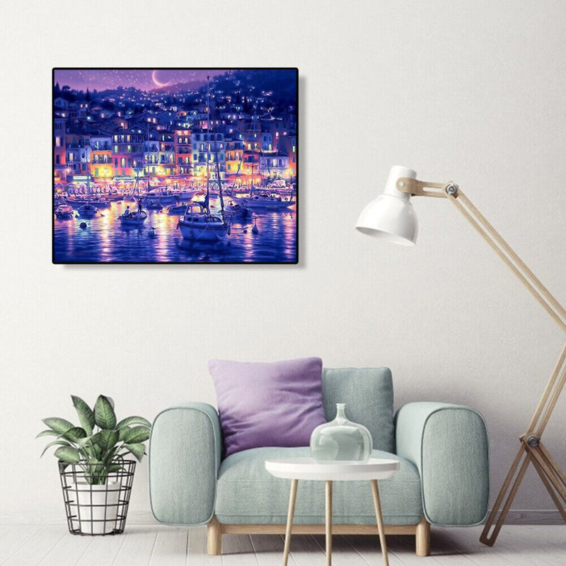 Painting By Numbers DIY Night Sky Ship Canvas Oil Wall Art Picture Ornaments Kit