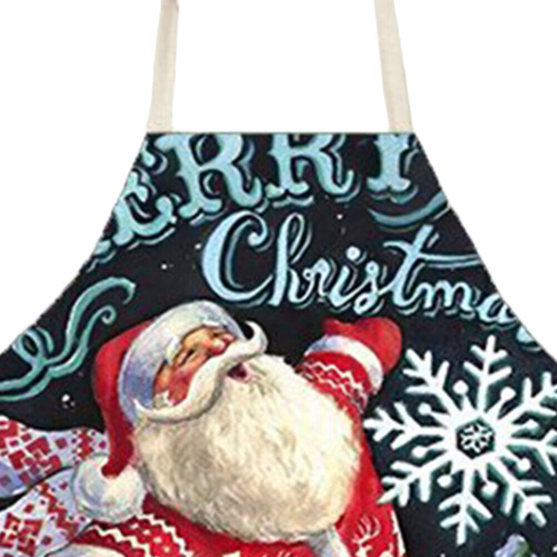 Santa Claus Printed Kitchen Apron Cotton Linen Oil-proof Waterproof Home Cooking