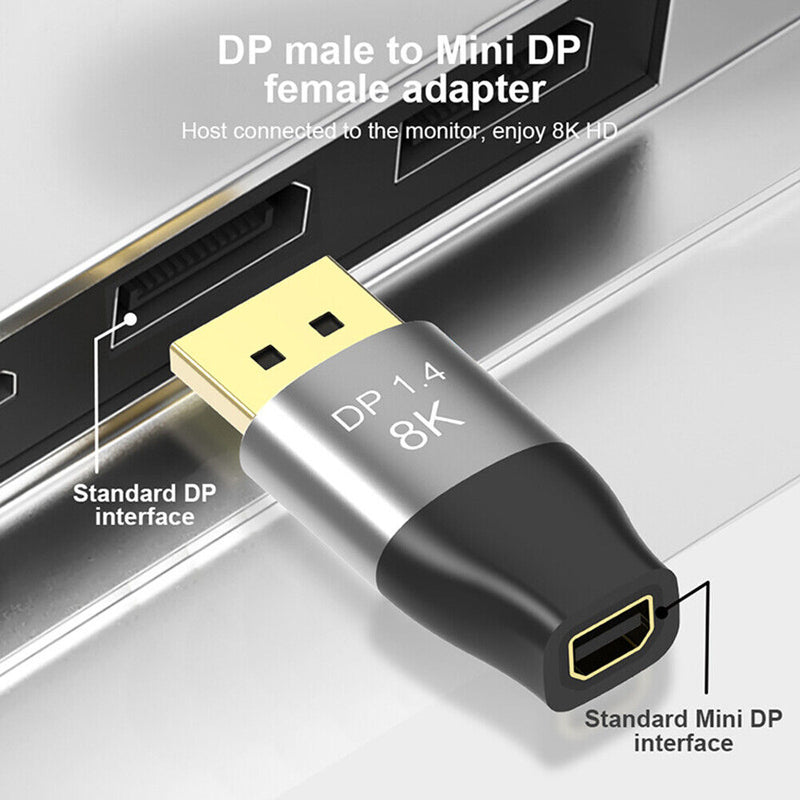 8K 60Hz Mini DP to DP Adapter 4K 144Hz Bi-Directional Male to Female Converter
