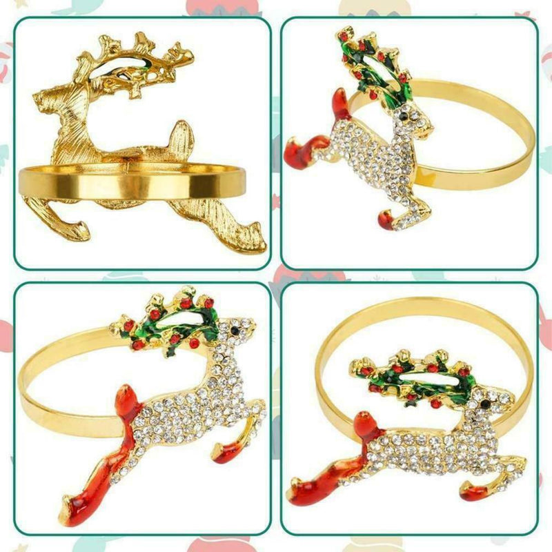 12pcs Christmas Elk Napkin Rings Napkin Holders Buckles Table Party Decor G4T8