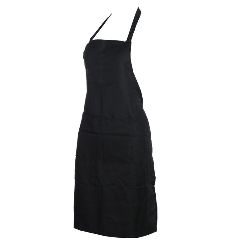 Unisex Solid Cooking Kitchen Restaurant Bib Apron Dress with Pocket(Black)
