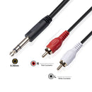 2 RCA to 1/4 inch 6.35mm TRS Stereo Audio Cable Male to Male 1.5m/4.9ft Newly