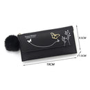 Women PU Flap Wallet with Plush Ball Lady Butterfly Coin Purse (Black)