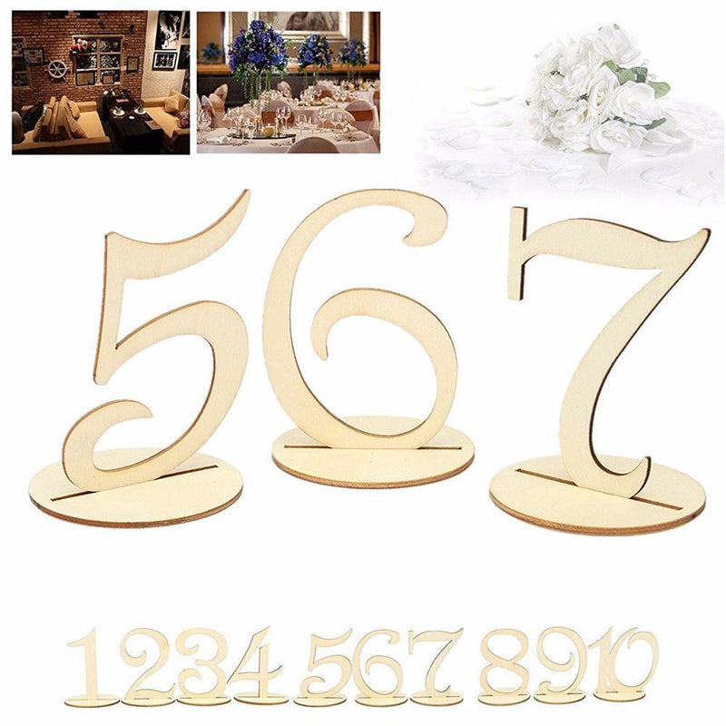 10pcs Wooden Wedding Table Number Seat Cards Ornament Craft (One to Ten)