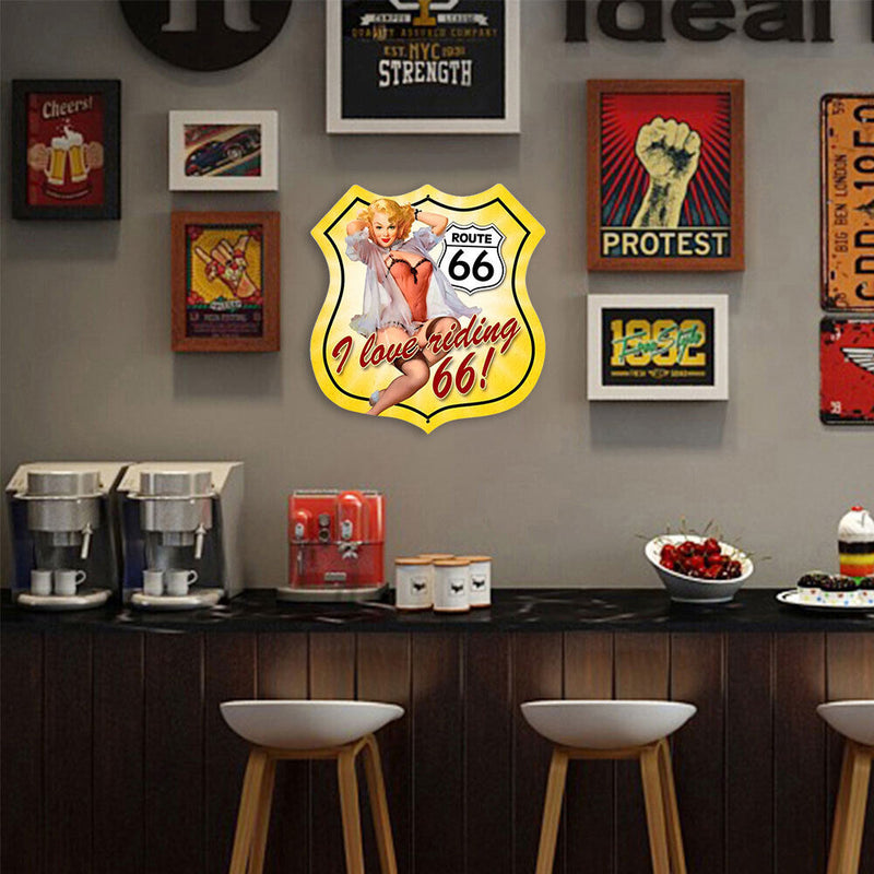 Shield Shape Route 66 Sexy Plate Metal Tin Sign Retro Decorative Iron Paintings