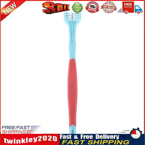 Three Sided Pet Toothbrush Dog Soft Brush Bad Breath Tartar Tool (Blue) Newly
