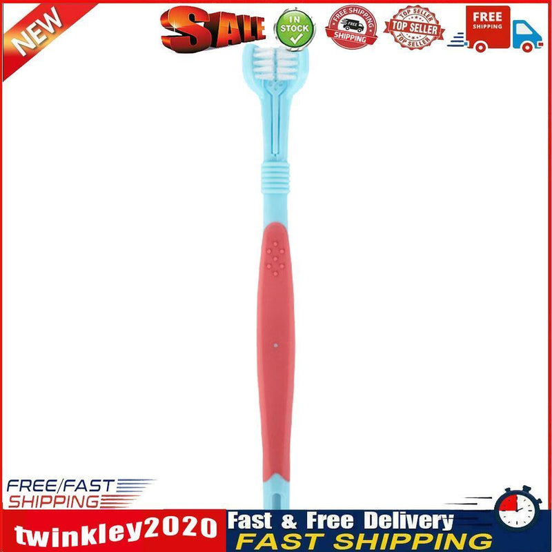Three Sided Pet Toothbrush Dog Soft Brush Bad Breath Tartar Tool (Blue) Newly