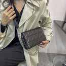 Fashion Women PU Leather Checker Underarm Bag Solid Color Thick Chain Flap Purse