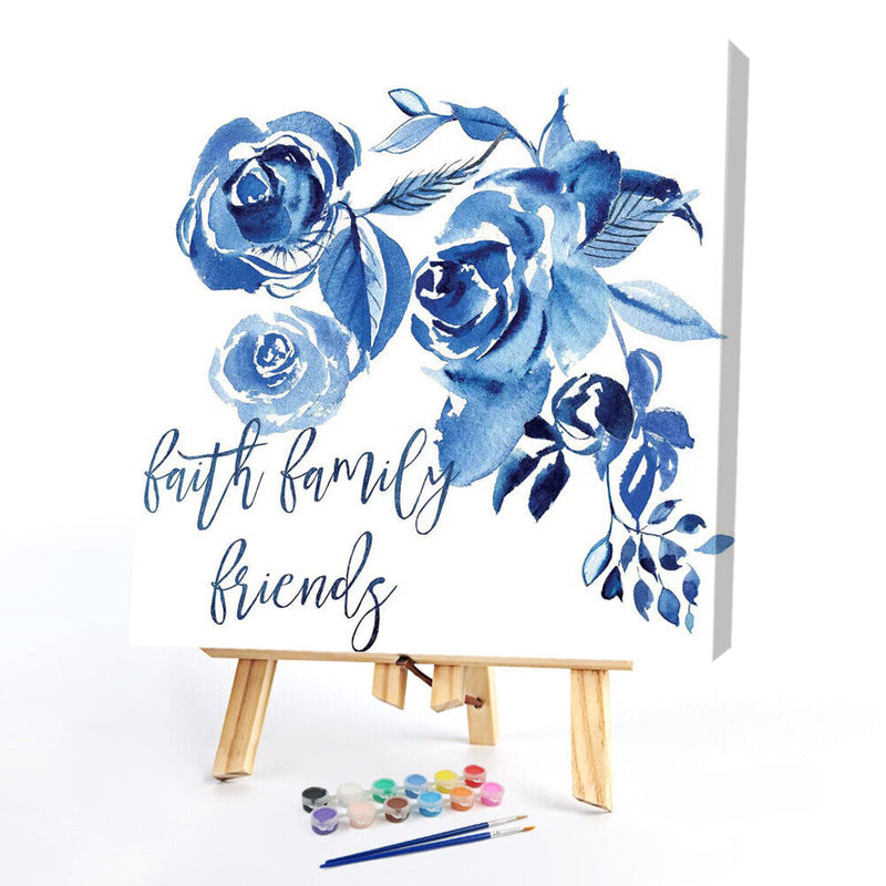 Blue Ink Flower Oil Paint By Numbers Kit DIY Acrylic Painting on Canvas no