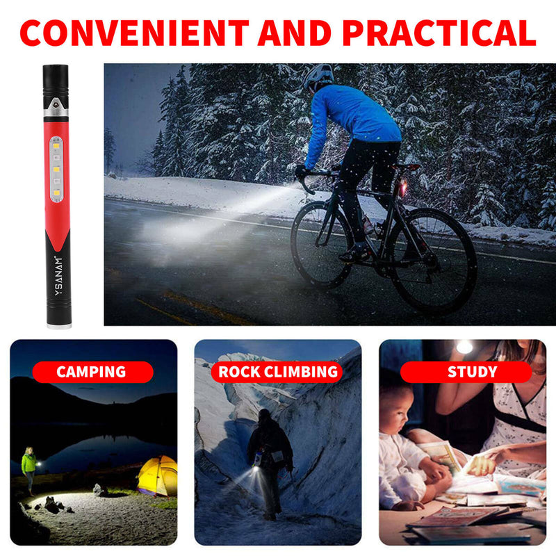 Pocket Pen Light - USB Charging Reusable Durable Light & Touch Switch (Red)