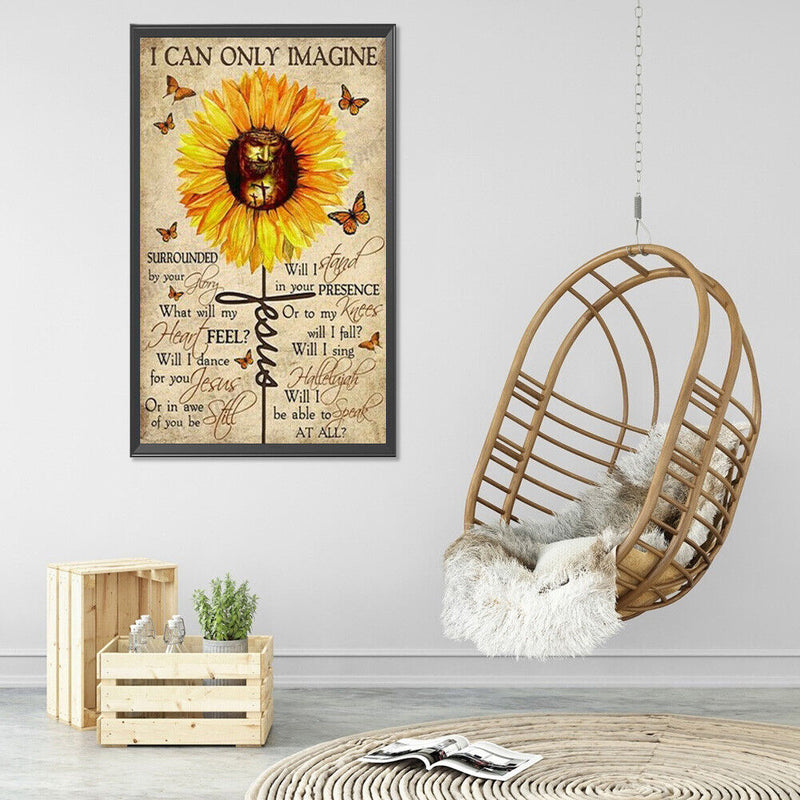 5D Diamond Painting Kit Sunflower Letters Full Round Drill Rhinestone DIY Wall