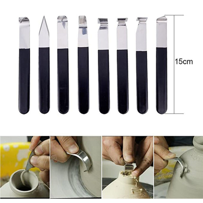 8pcs Pottery Tools Stainless Steel Clay Sculpture Modeling Craft Trimming Tool