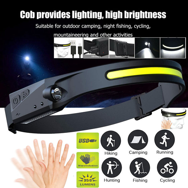 Waterproof COB LED Motion Sensor Head Torch Headlight USB Headlamp Rechargeable