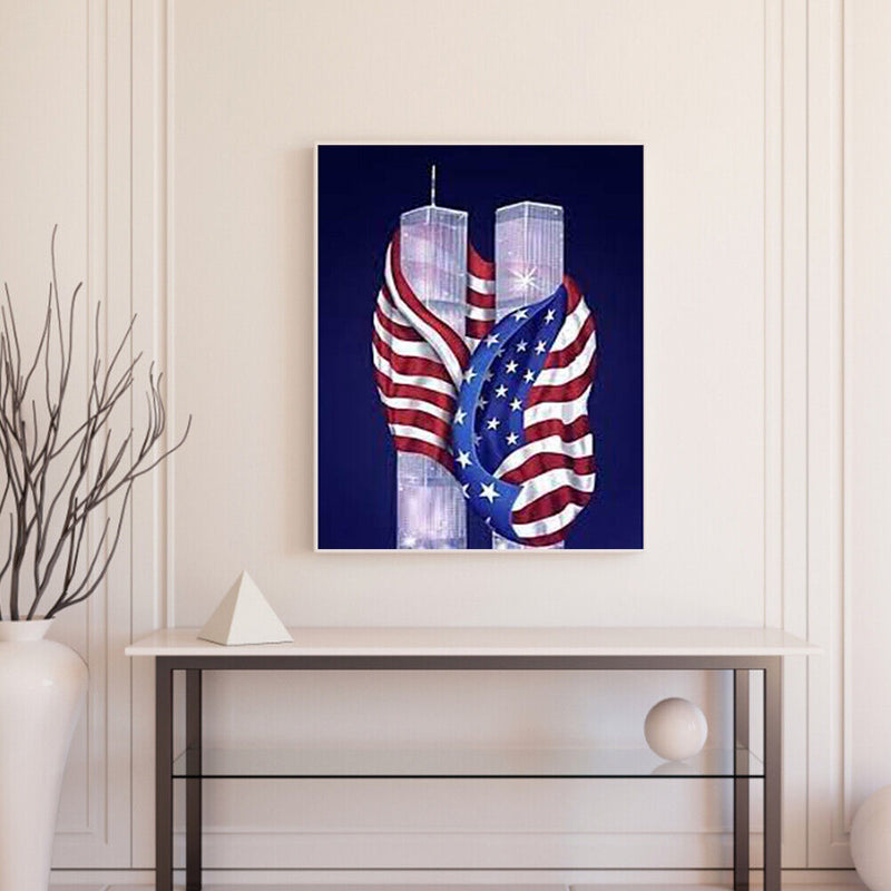 5D Diamond Painting Kit Flag Twin Towers Full Square Drill DIY Art Crafts Mosaic