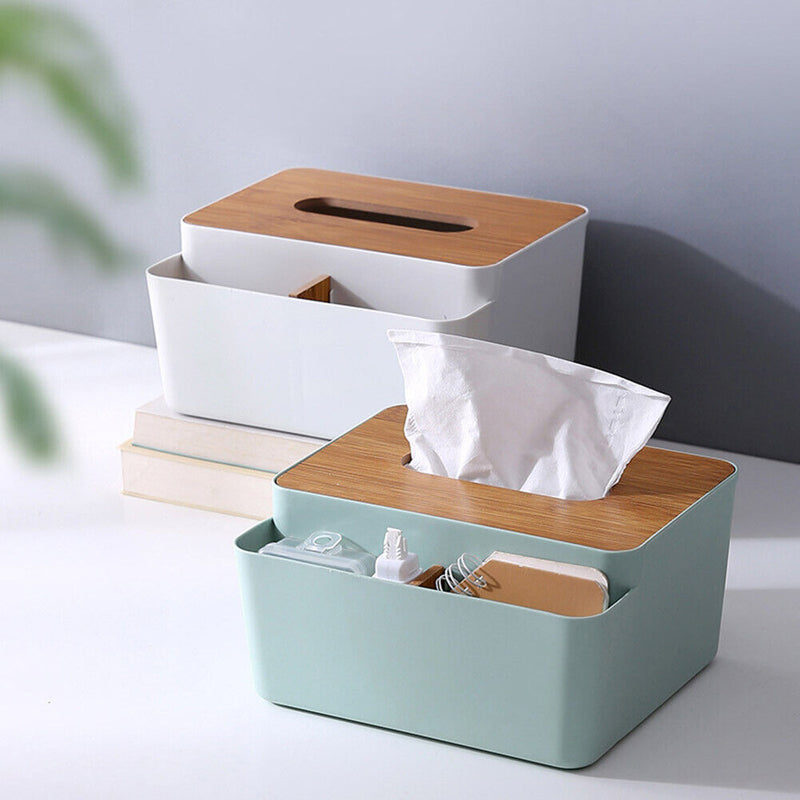 Tissue Box Wood Cover Napkin Holder Dispenser Home Desktop Paper Towel Storage