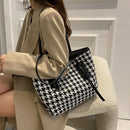Women Houndstooth Print Leather Jacquard Shoulder Bag Casual Tote Shopping Bags