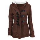 Thicken Solid Hooded Trench Coat Horn Buckle Women Outerwear (Coffee 3XL)
